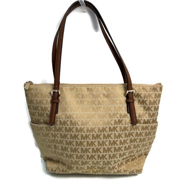Michael Kors Jet Set Canvas Monogram Large Tote Bag Purse - Picture 1 of 10